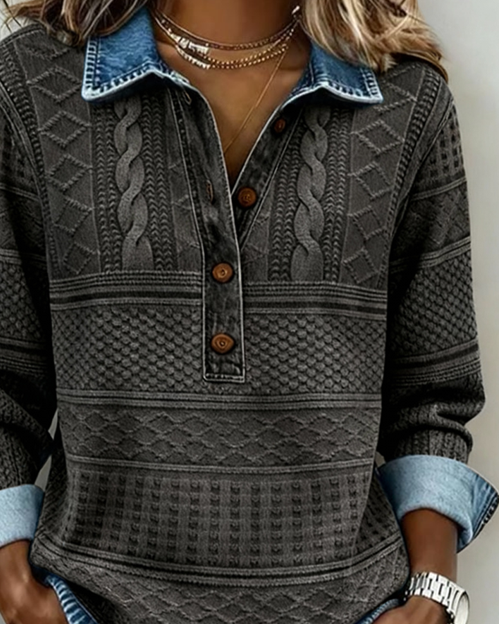 Agata - Trendy mikina s polo knoflíky a límcem