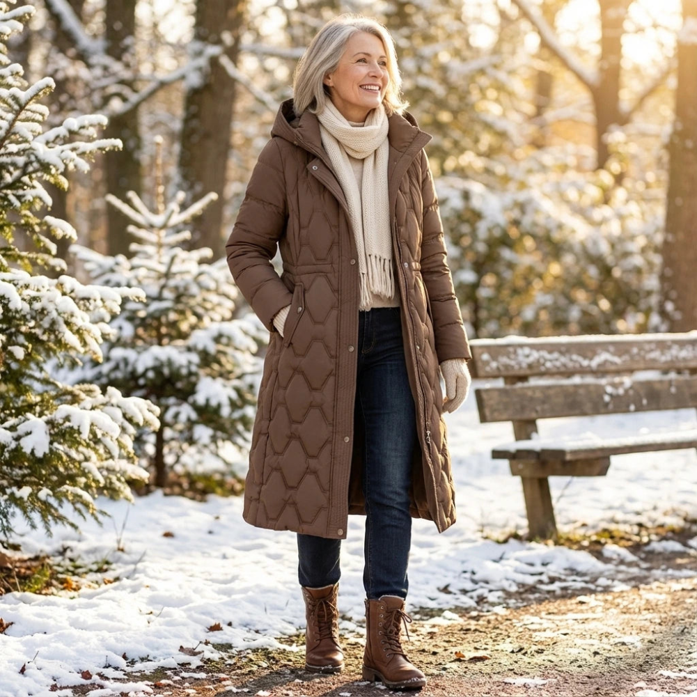 Petra - Dlouhý péřový kabát s kapucí