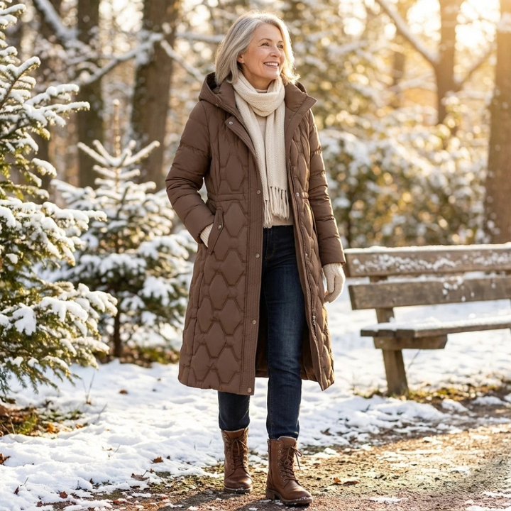 Petra - Dlouhý péřový kabát s kapucí