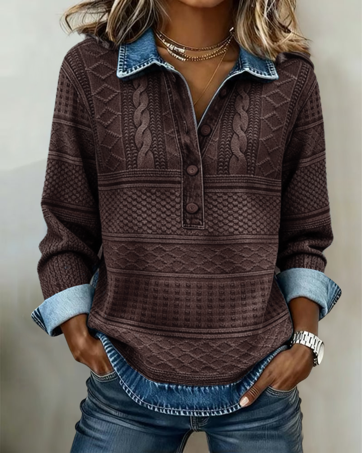 Agata - Trendy mikina s polo knoflíky a límcem