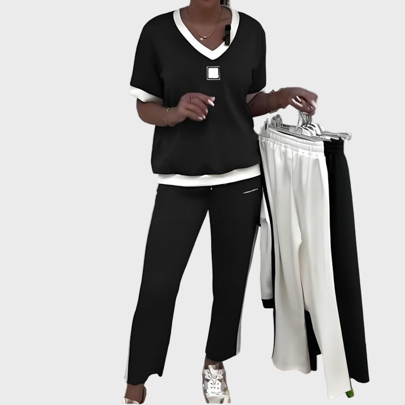 Petra - Dámská Neformální Sada s Topem a Kalhotami s Výstřihem