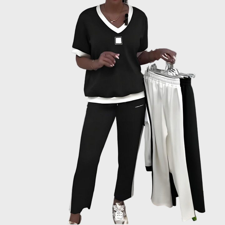 Petra - Dámská Neformální Sada s Topem a Kalhotami s Výstřihem