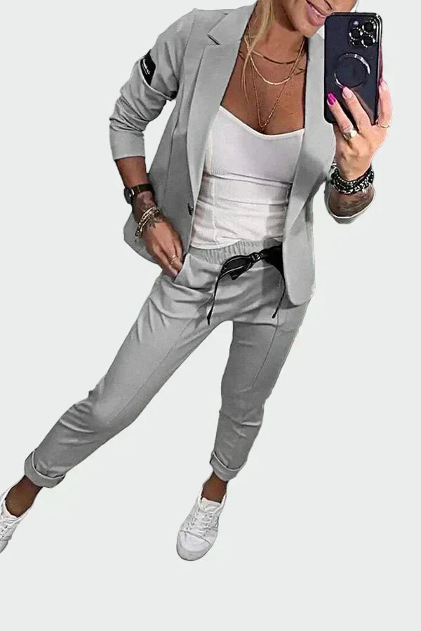 Jana - Dámský ležérní kalhotový komplet se sakem