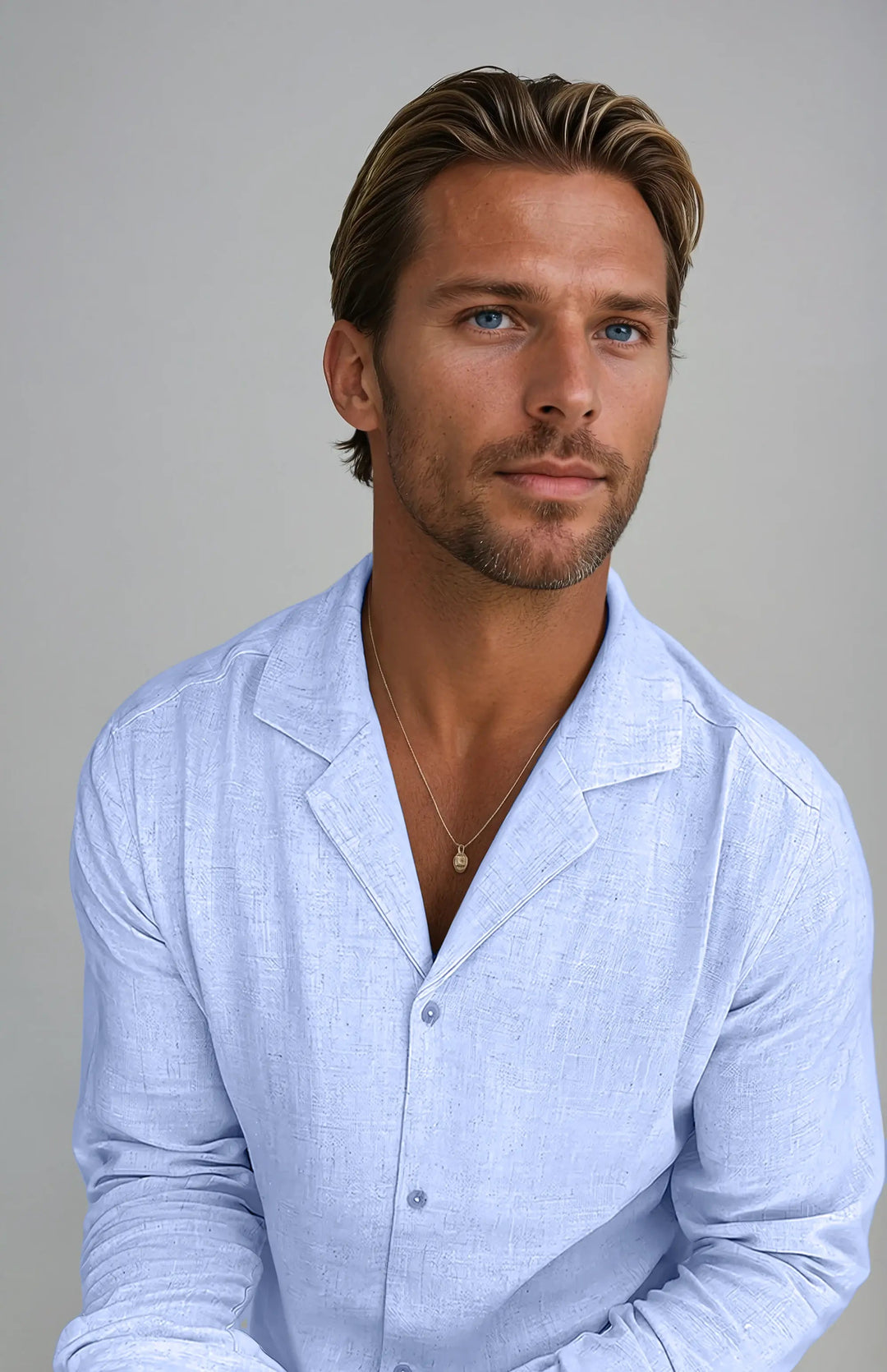 Lněná plážová košile - Světle modrá