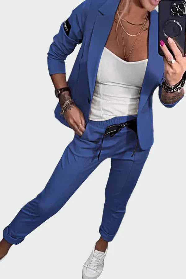 Nora - Dámský ležérní kalhotový komplet se sakem