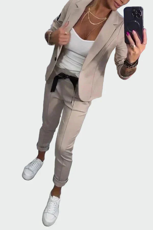 Jana - Dámský ležérní kalhotový komplet se sakem