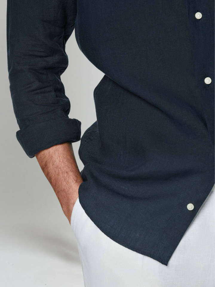 Esenciální Lněná Košile - Námořnická Modrá