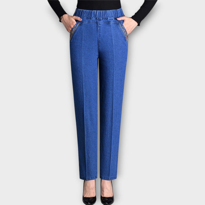 Dámské džíny s bočními kapsami a elastickým pasem