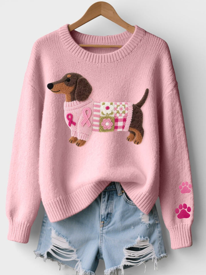 Irene | Pletený svetr s dachshundem z filcu