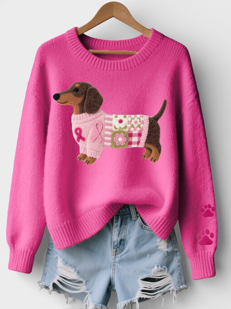 Irene | Pletený svetr s dachshundem z filcu
