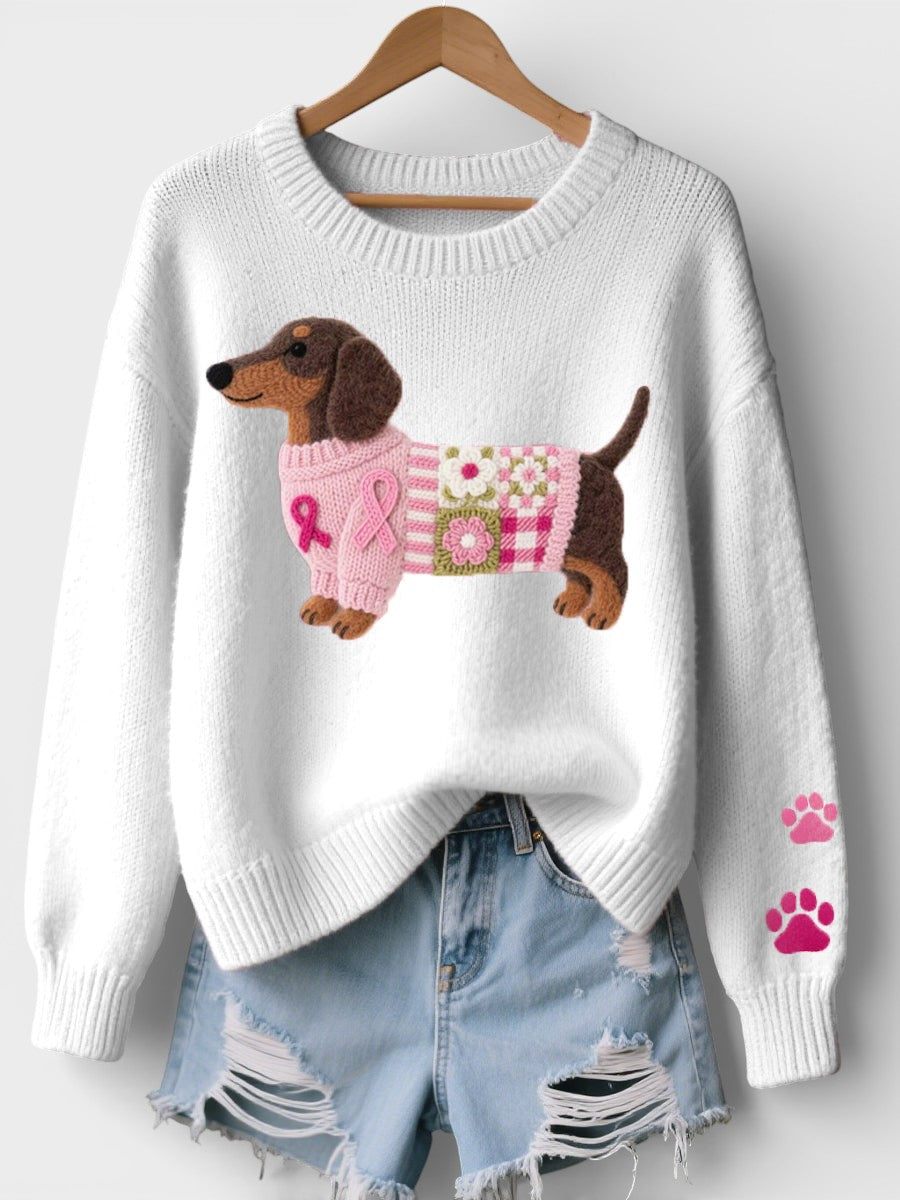 Irene | Pletený svetr s dachshundem z filcu