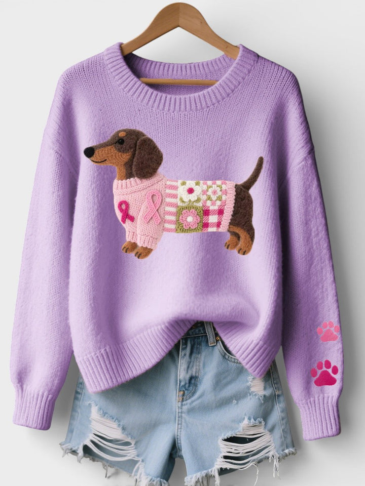 Irene | Pletený svetr s dachshundem z filcu