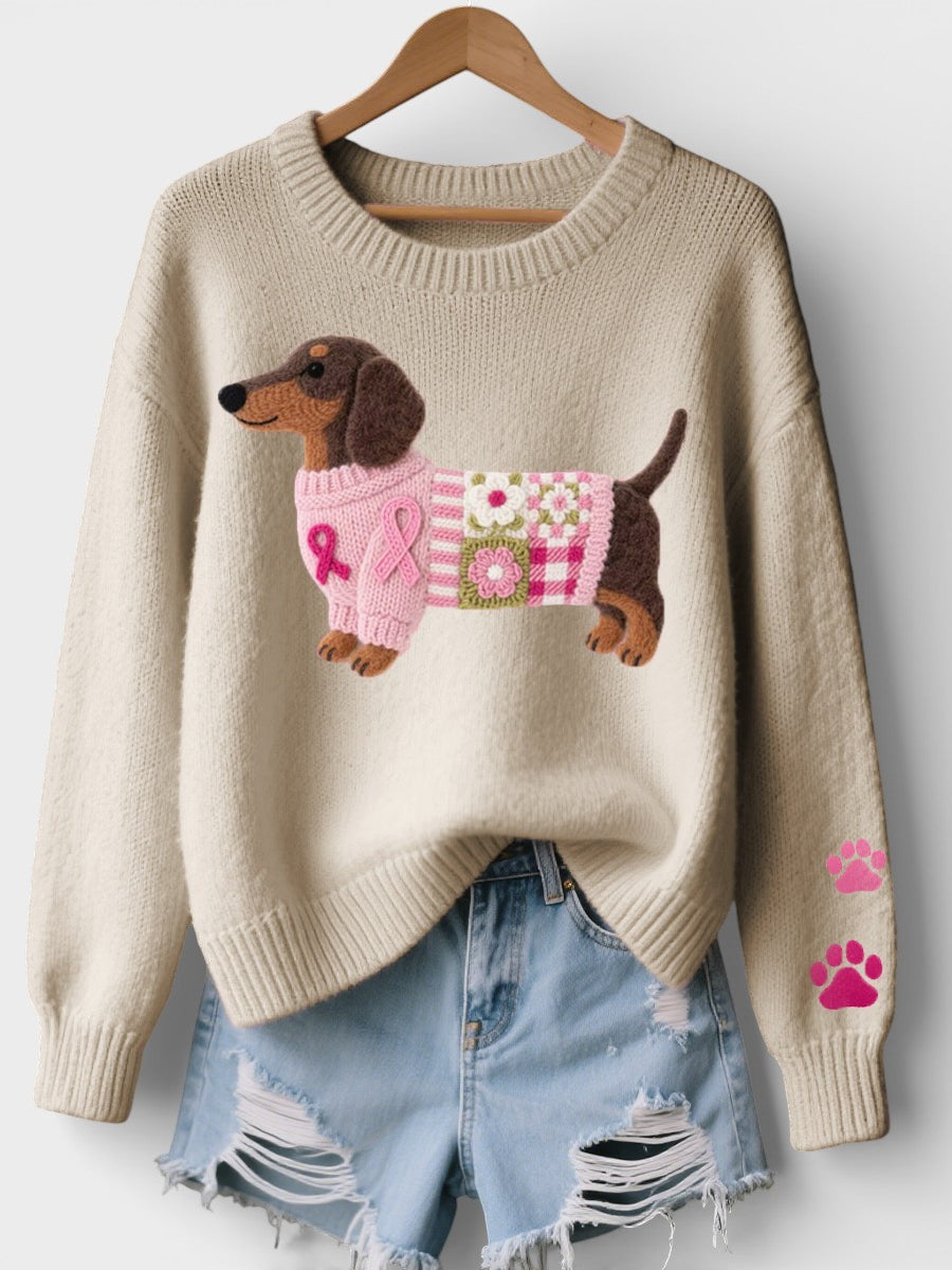 Irene | Pletený svetr s dachshundem z filcu