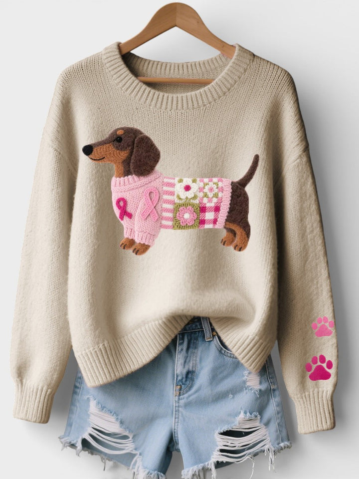 Irene | Pletený svetr s dachshundem z filcu